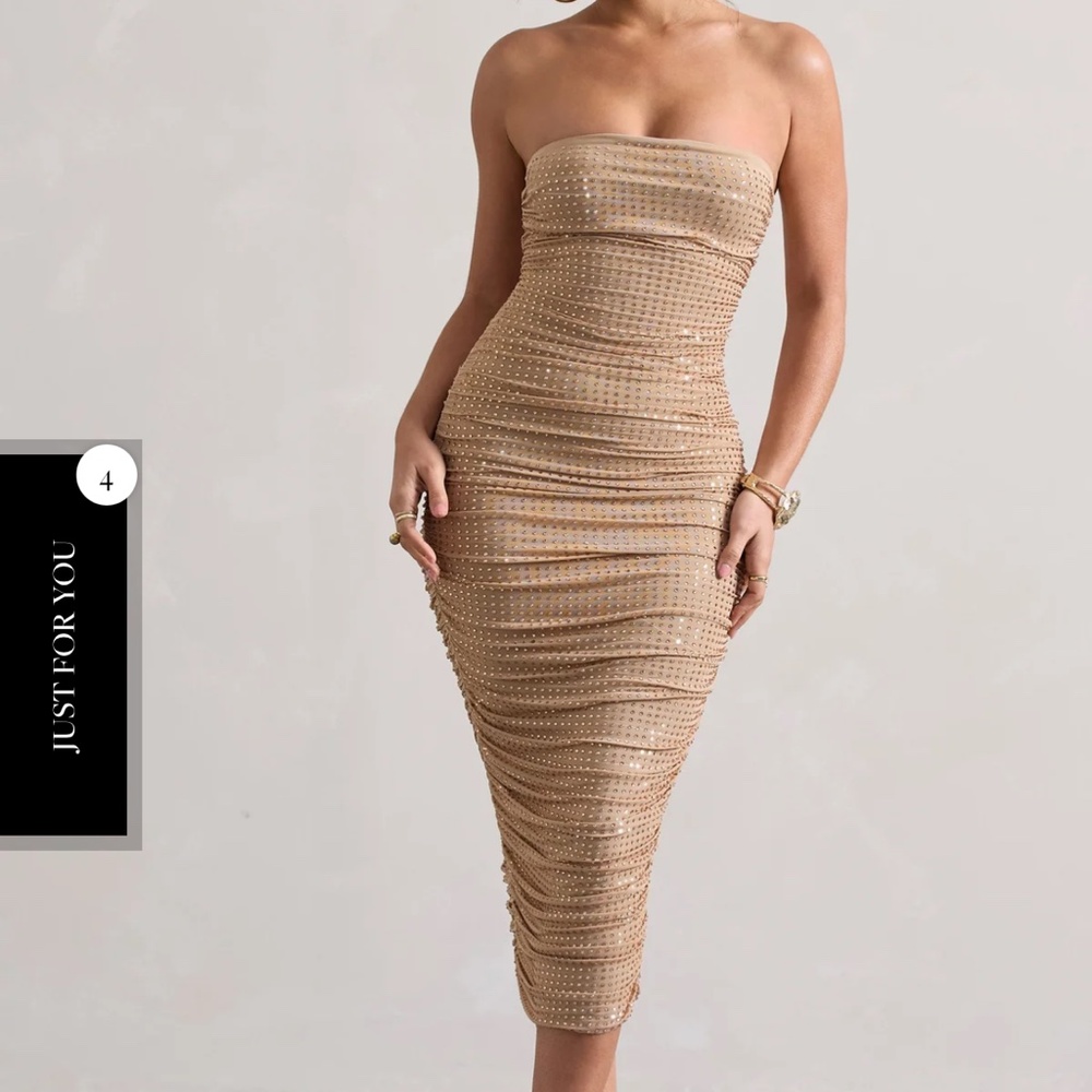 Club London Astro Dress Gold Embellished